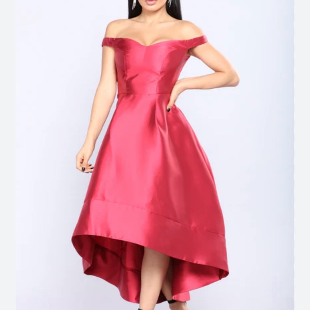 Fashion Nova Off-Shoulder High Low Pink Dress
